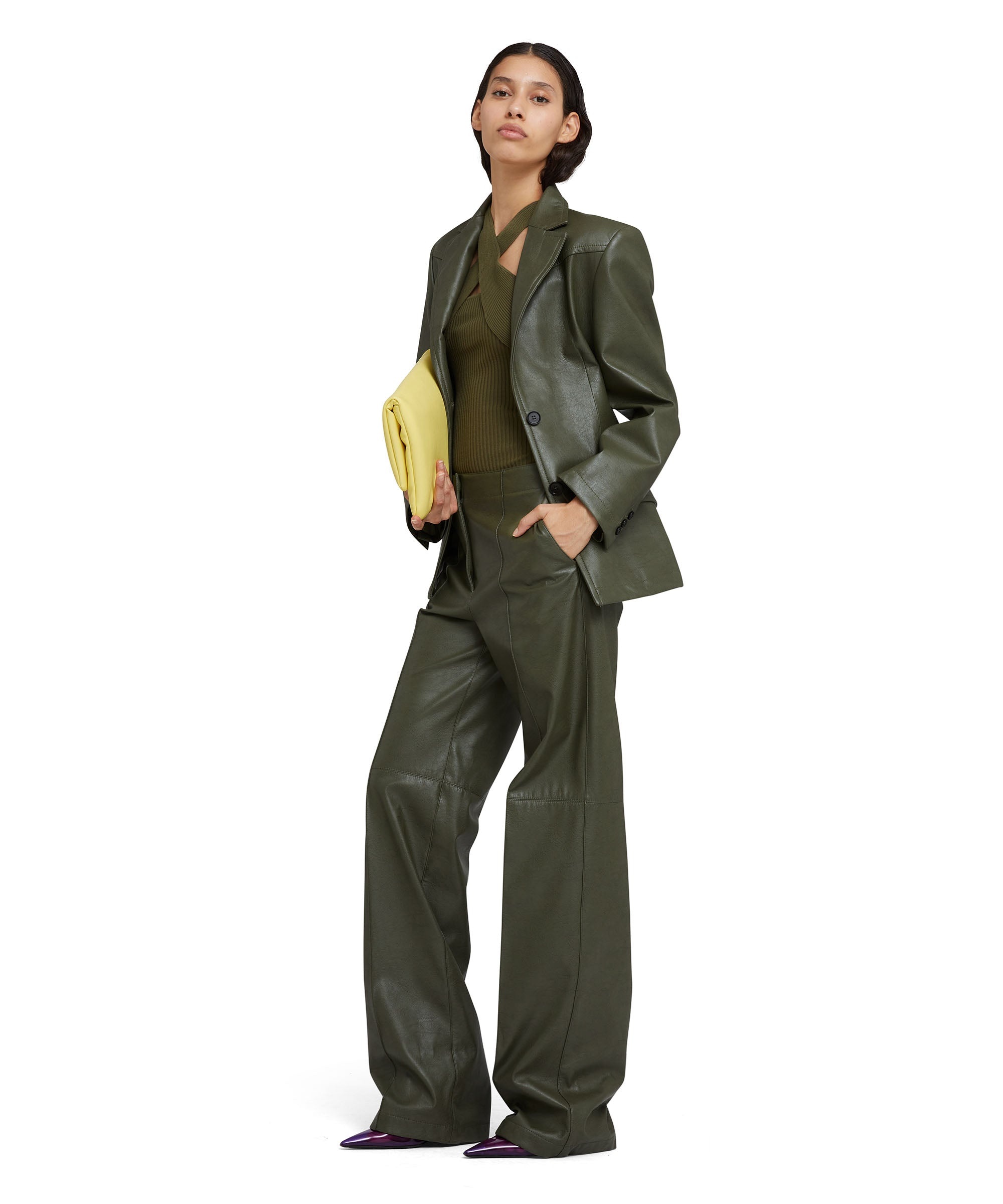 Faux leather single-breasted blazer - 3