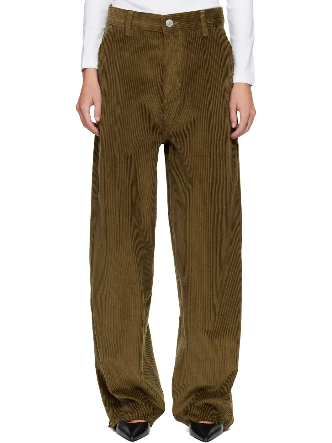 Khaki Cotton Large Fit Trousers - 1