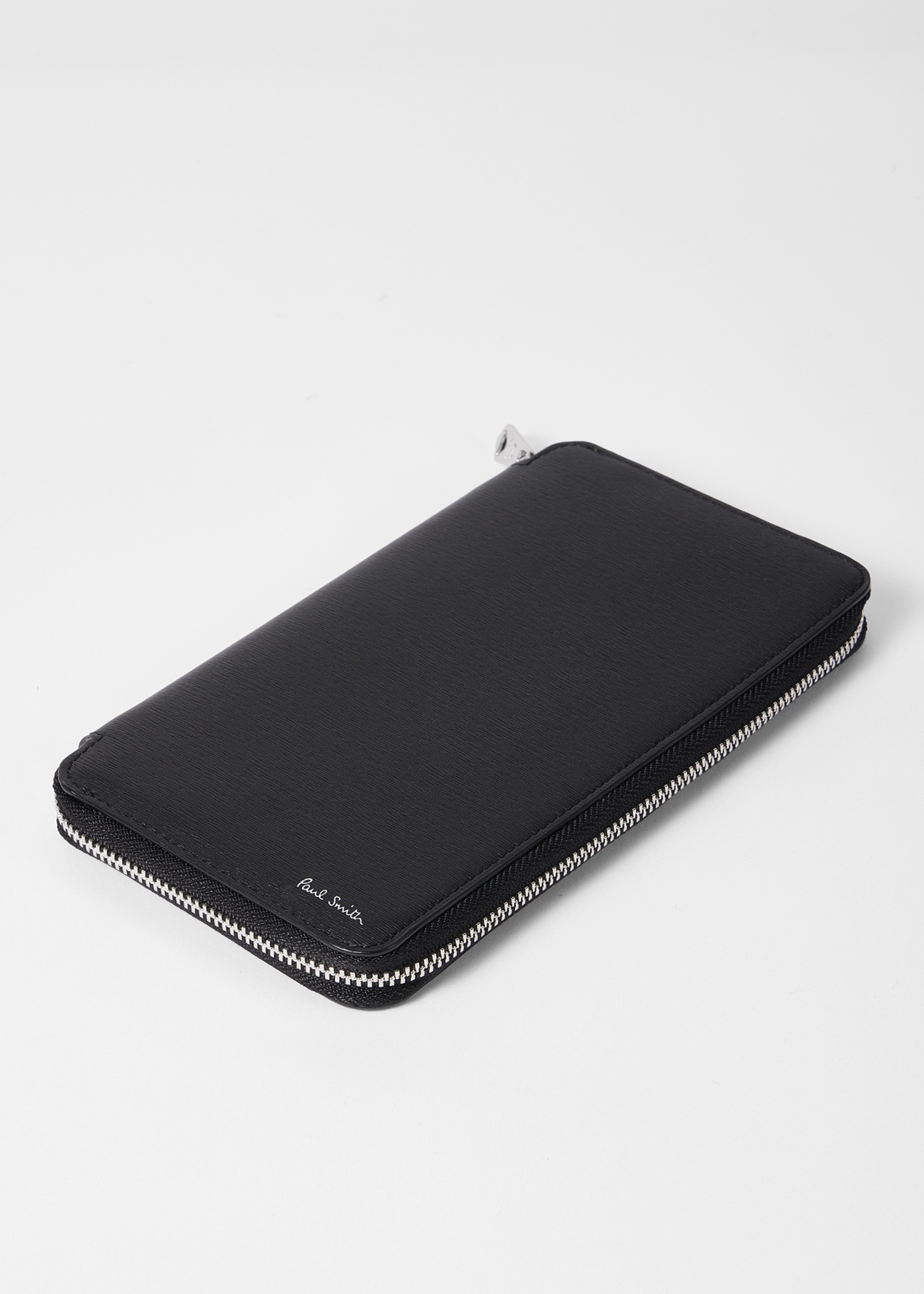Black Grained Leather Contrast Interior Zip Wallet - 5