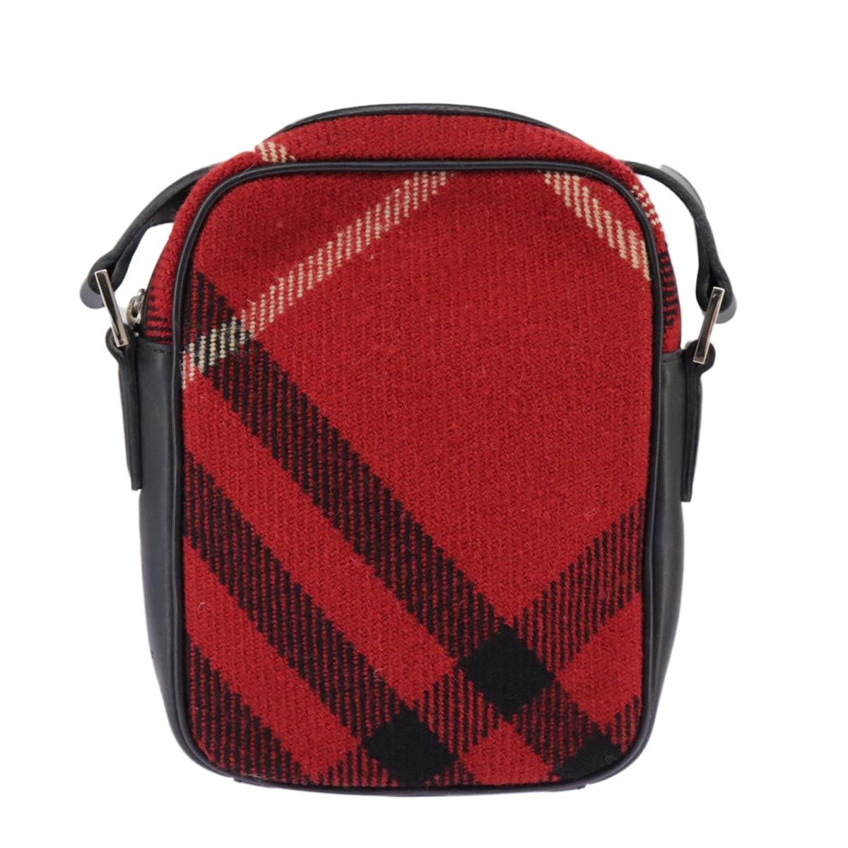 Burberry Nova Check Shoulder Bag Wool Red Silver - 13