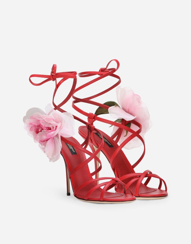 Nappa leather sandals with silk flower - 2