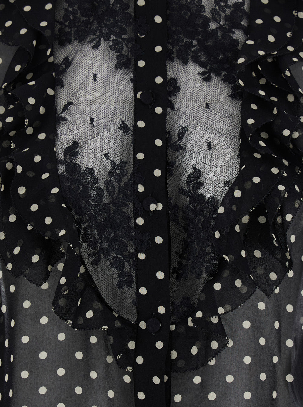 Valentino Women Black Crewneck Shirt With Floral Embroidery And All-Over Polka Dots Motif In Silk Wo - 3