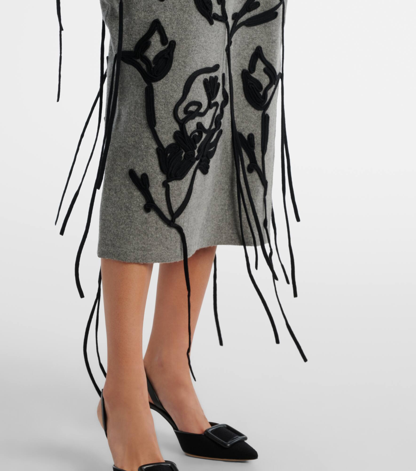 Embroidered wool pencil skirt - 5