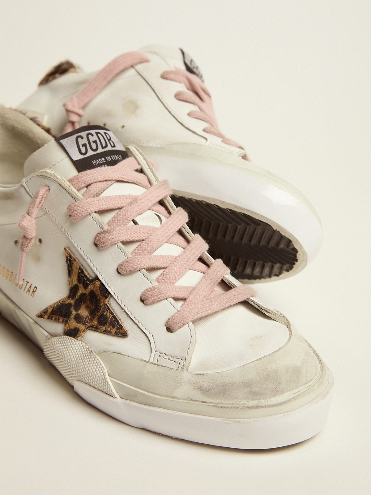 Super-Star sneakers in white leather with details and multi-foxing in leopard-print pony skin - 4