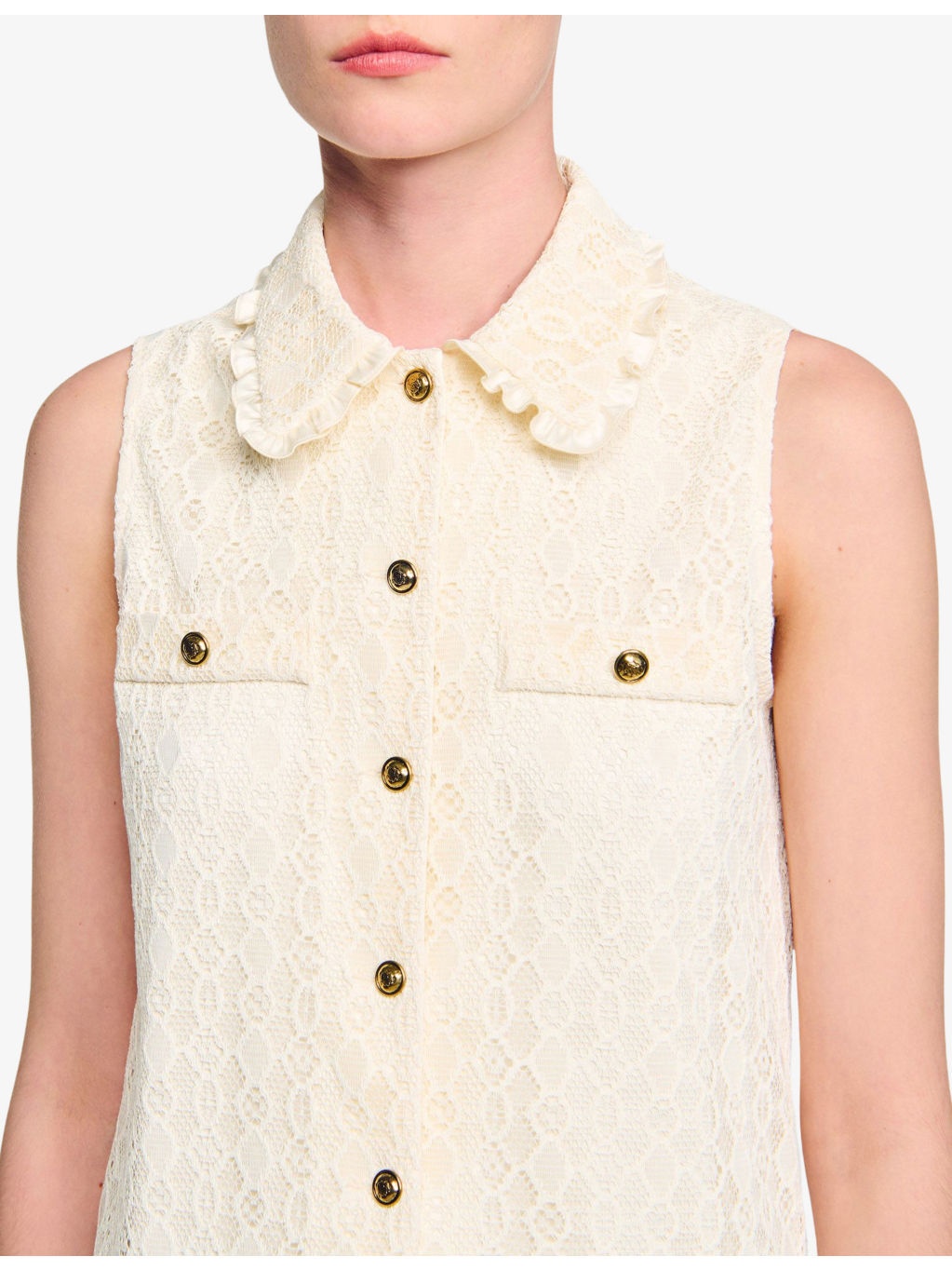 Sleeveless Chest-Pocket Lace Mini Dress - 5