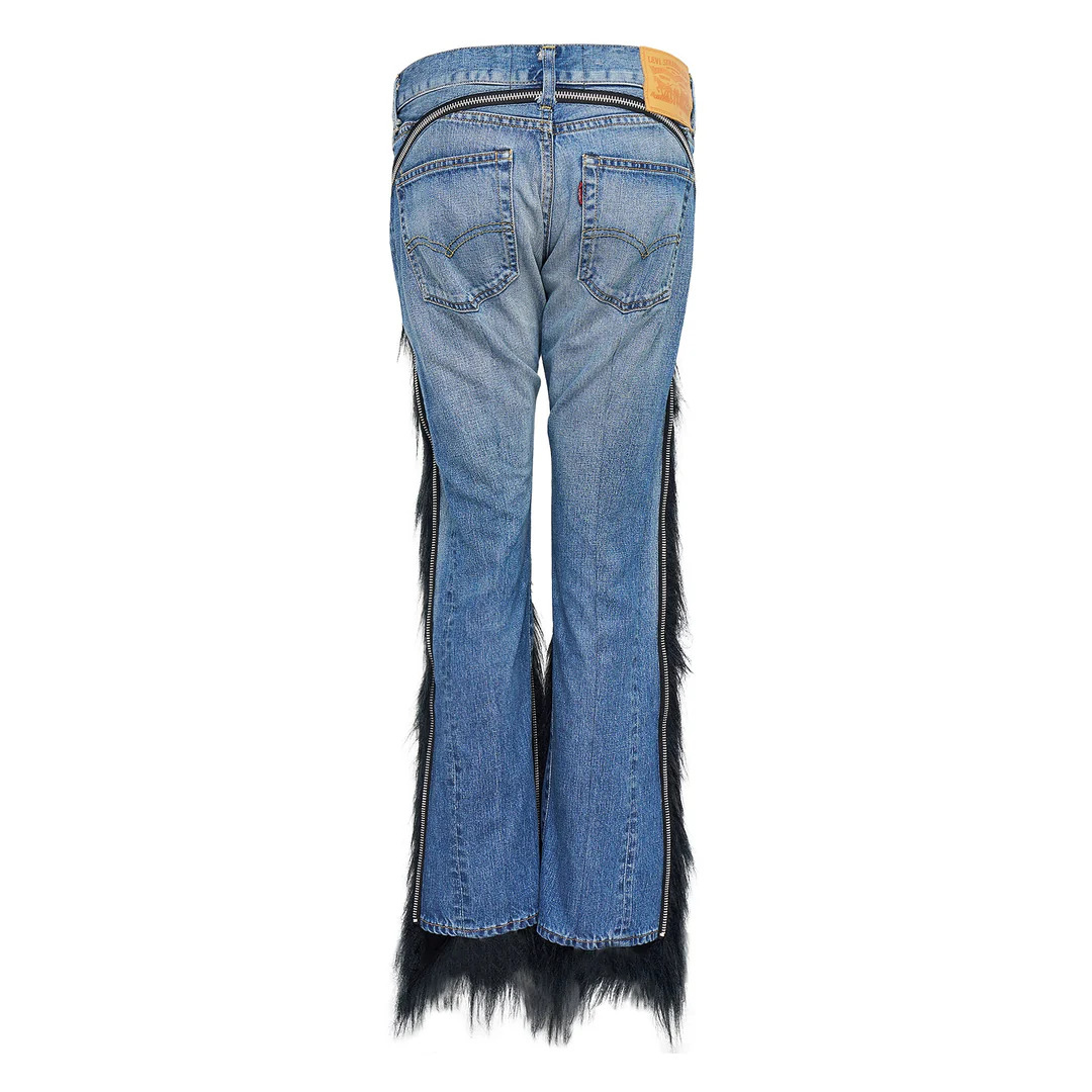 Cotton Denim Acrylic Faux Fur Jeans - 2