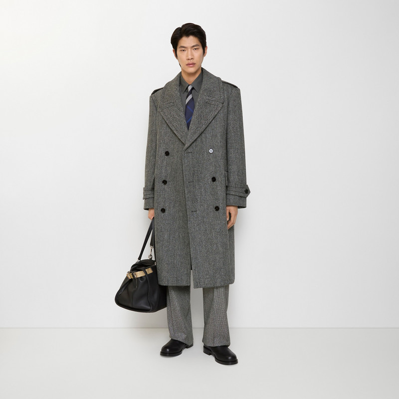 Long Herringbone Wool Trench Coat 4