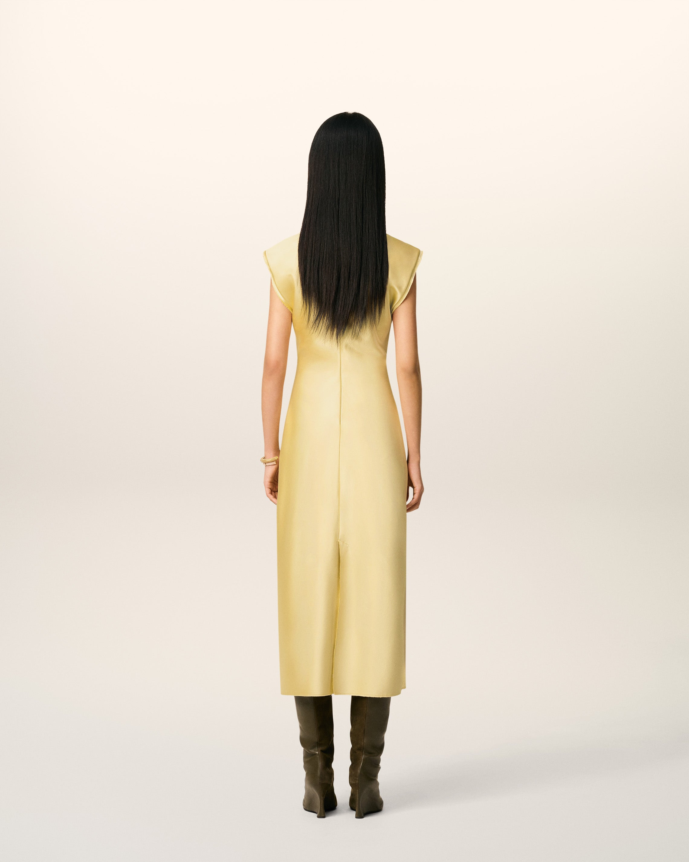 GREEN LONG  RAW EDGE DETAILS DRESS - 5
