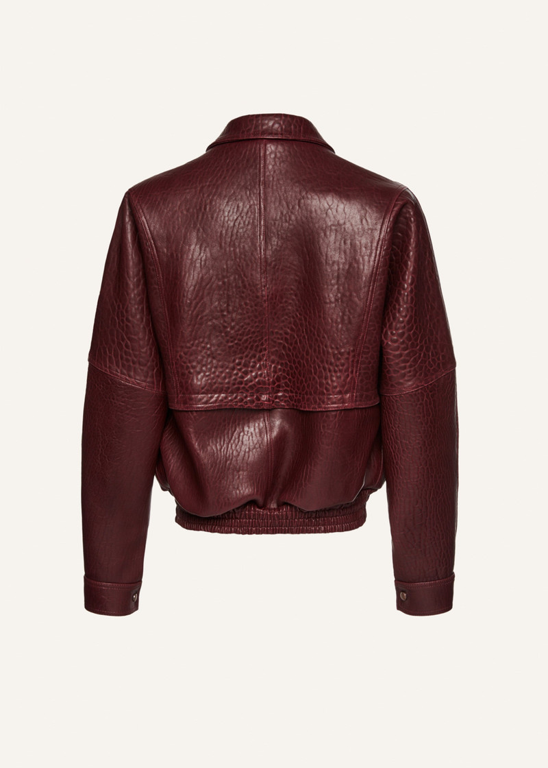 Vintage leather bomber jacket in embossed burgundy 2