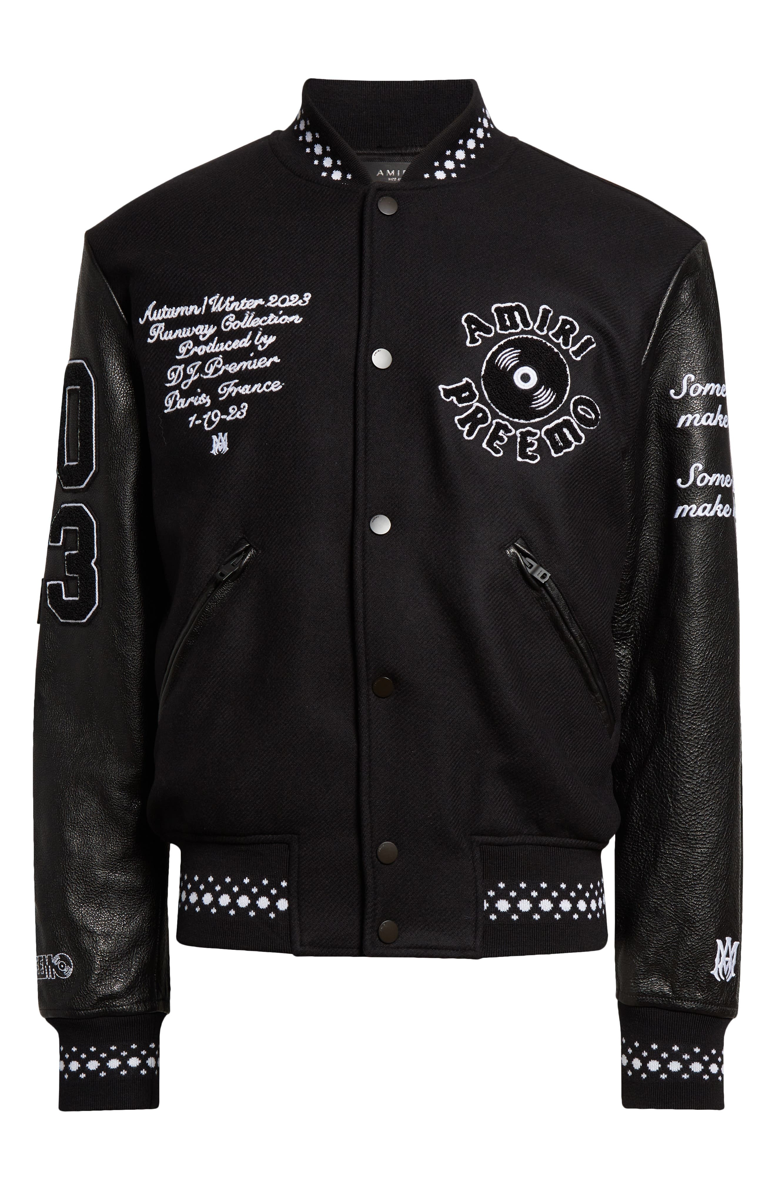 x Premier Records Patch Leather Sleeve Wool Blend Varsity Jacket - 6