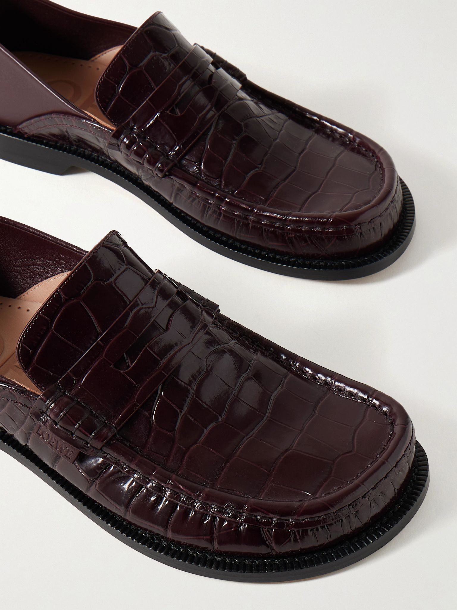 Campo collapsible-heel croc-effect leather loafers Burgundy - 4
