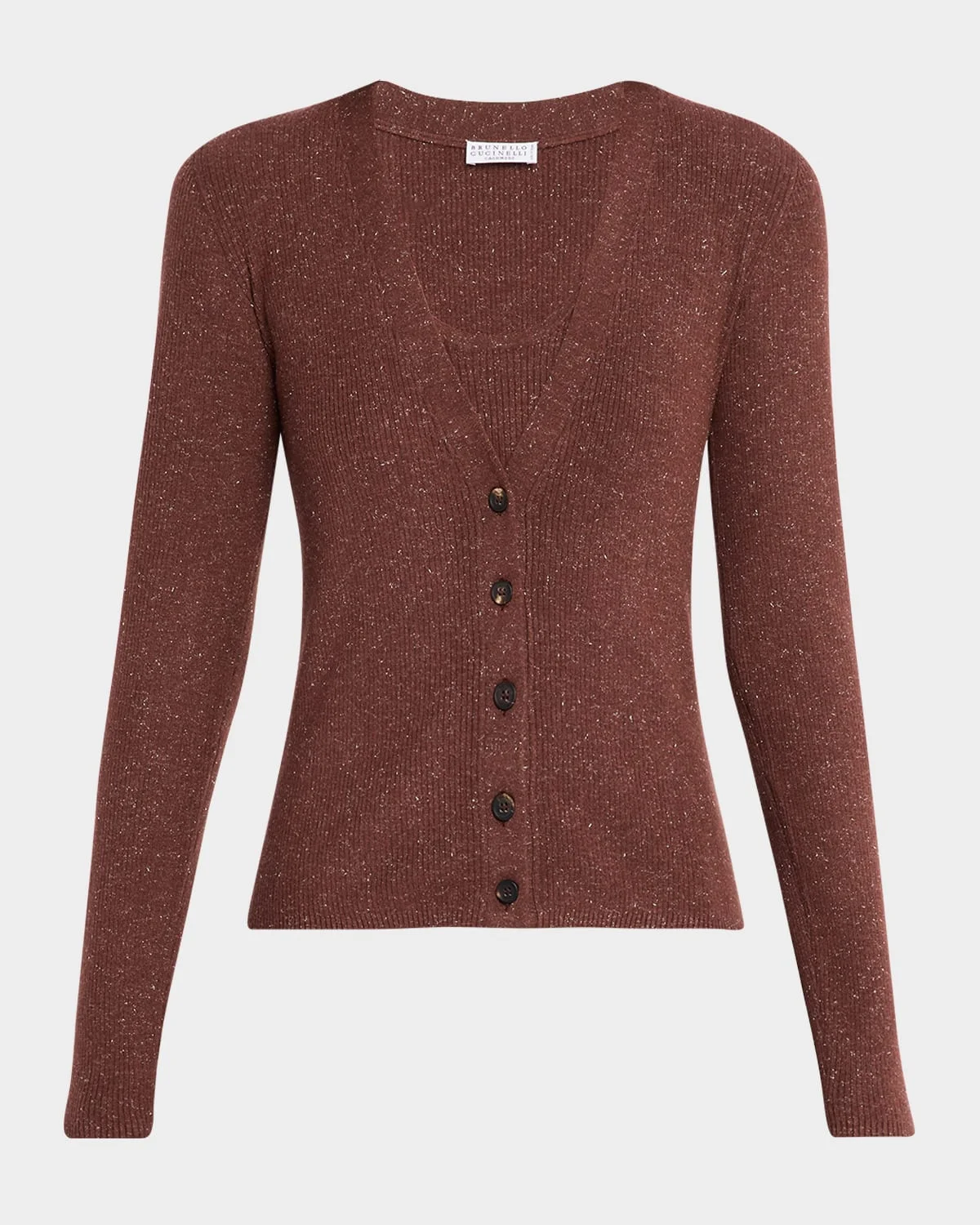 Shimmering Cashmere Stretch Rib V-Neck Cardigan - 1