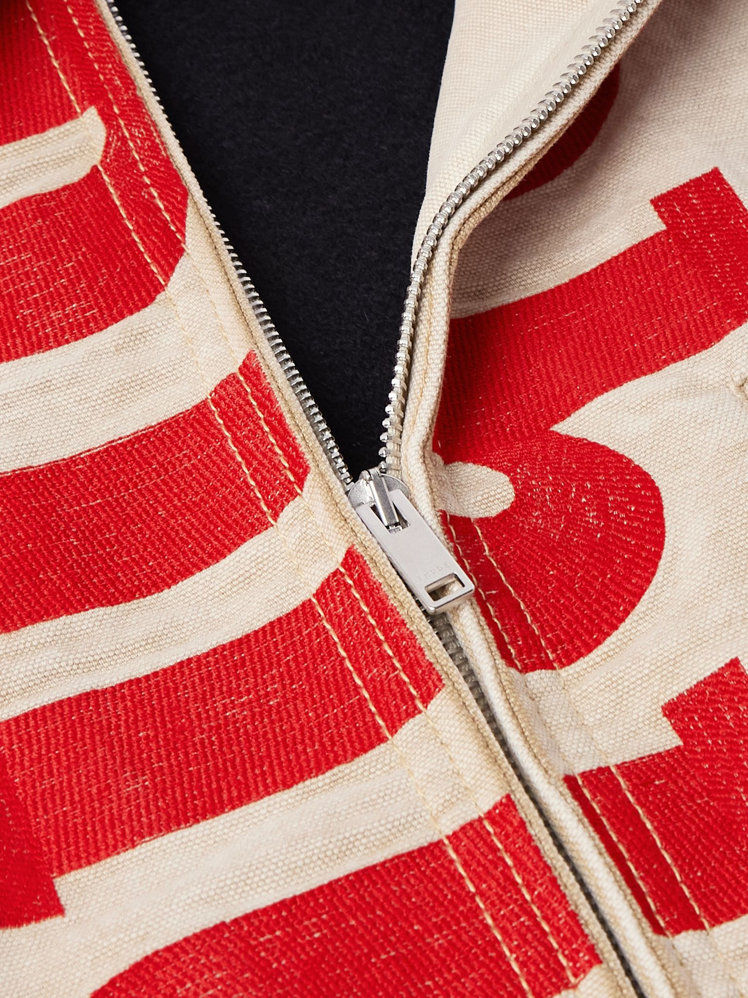 Corduroy-Trimmed Logo-Print Distressed Cotton-Canvas Bomber Jacket Beige - 5