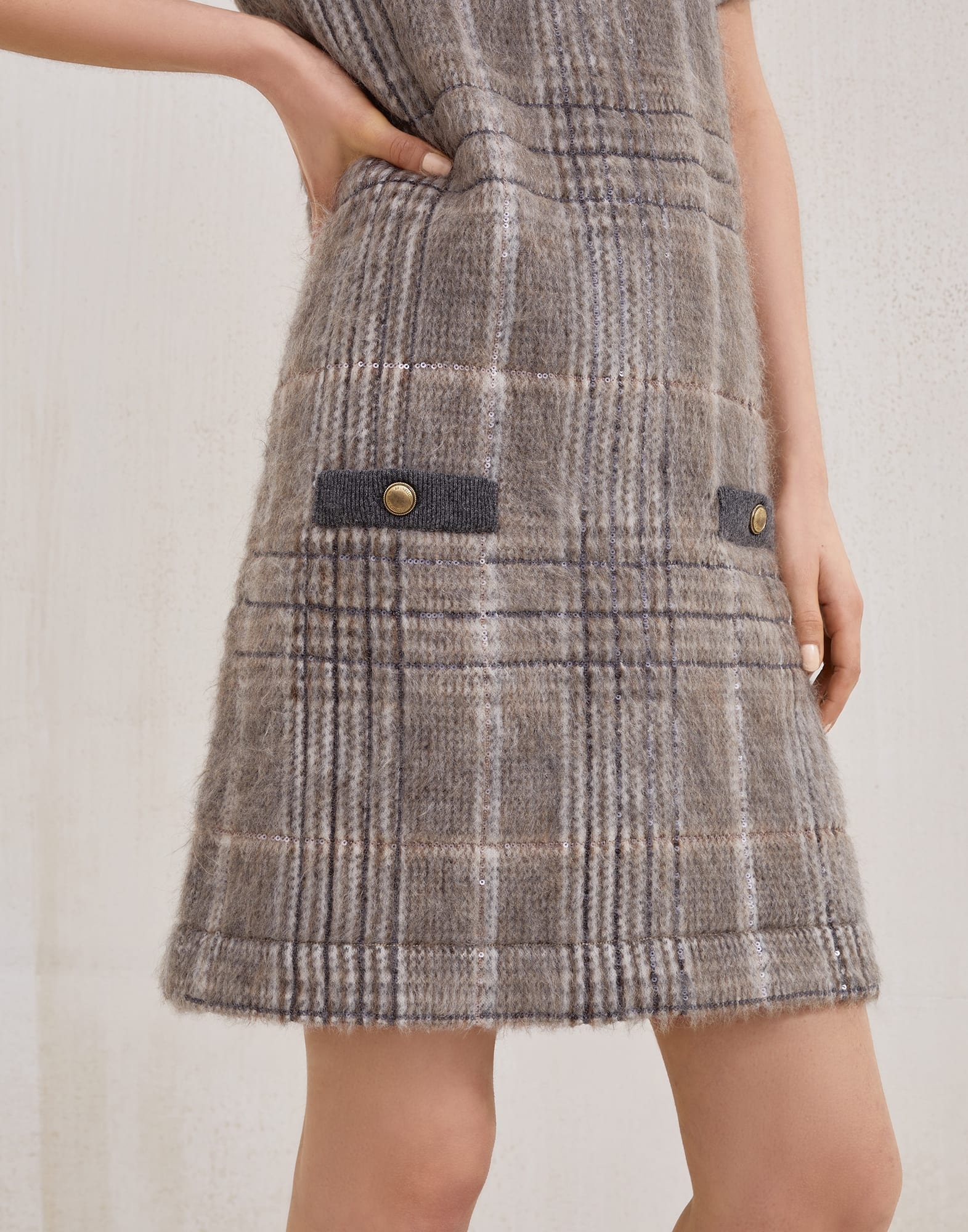 Mohair, virgin wool and cashmere jacquard knit dress with dazzling check embroidery - 3