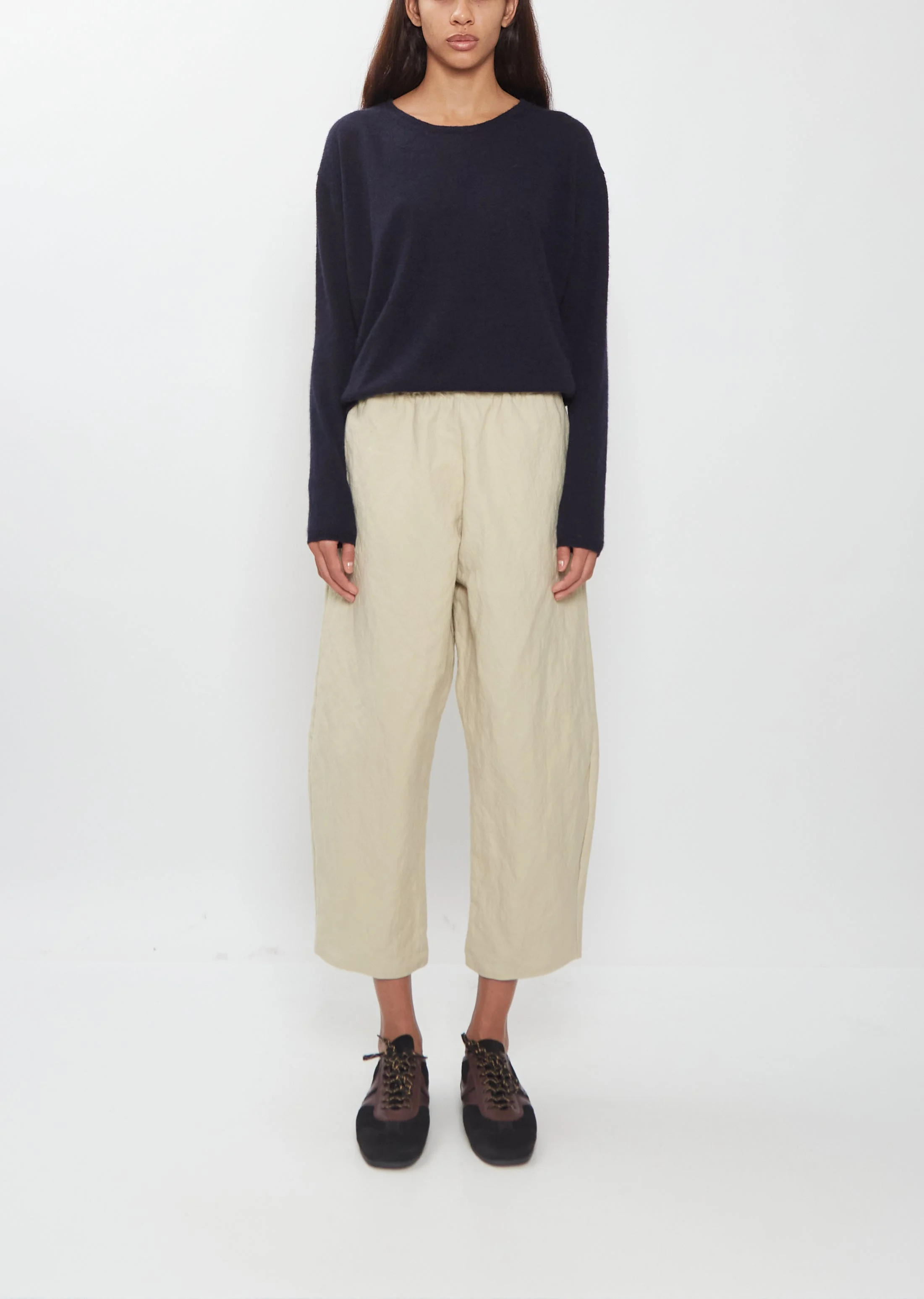Wool Cotton Curved Cropped Pants — Natural - 1