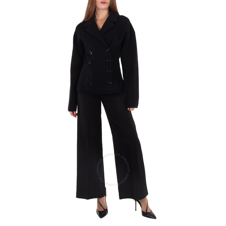 Burberry Ladies Black Jaylie Asian Fit Wool Wide Leg Pants With Slits - 3