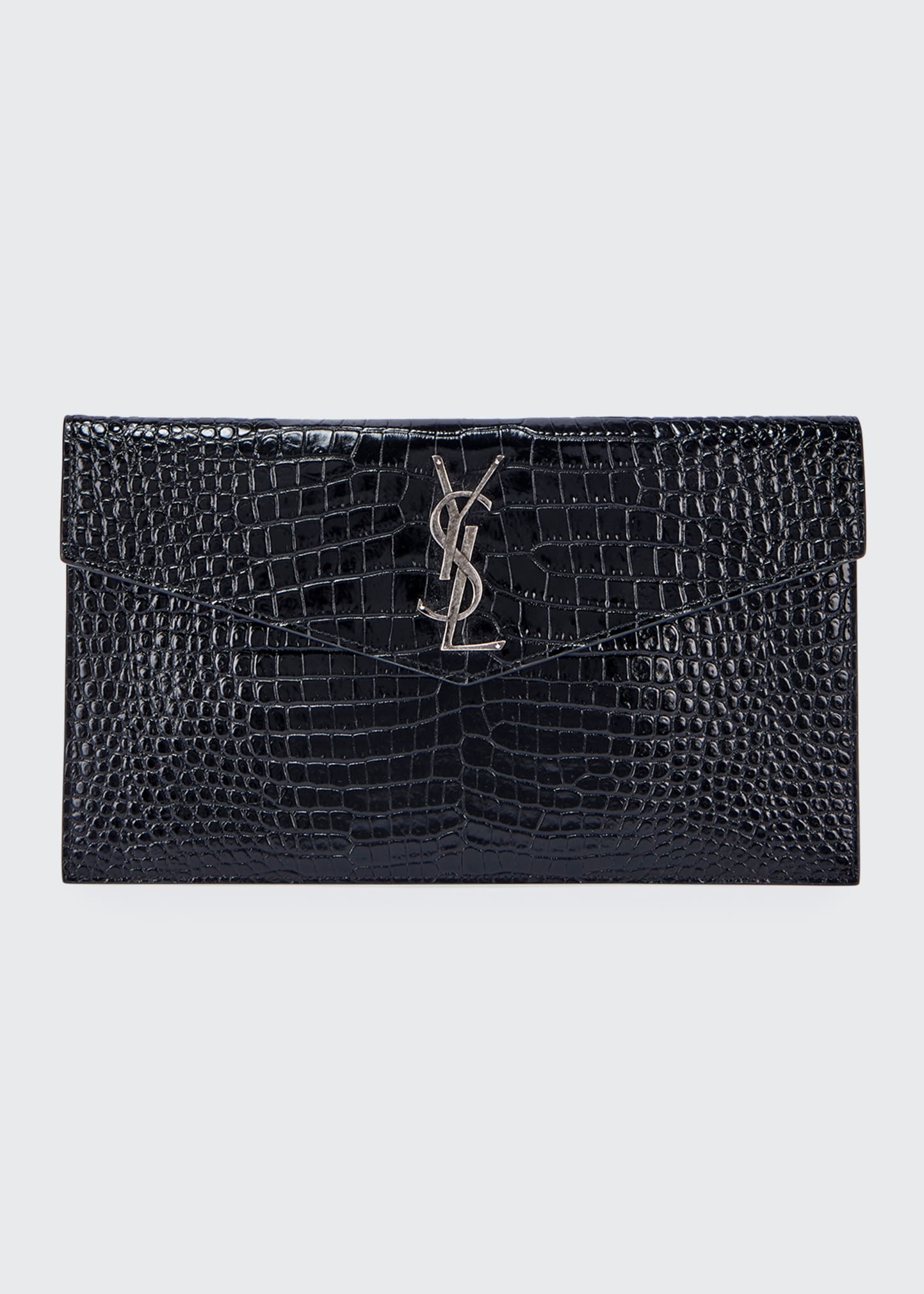 Uptown Crocodile-Embossed Pouch Bag - 1