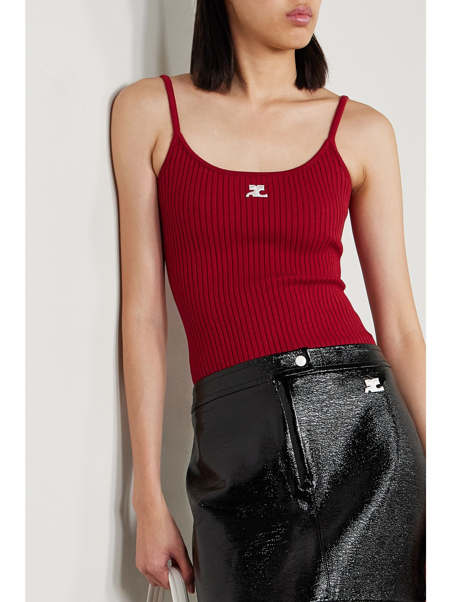 Reedition appliquéd ribbed-knit tank Red - 3