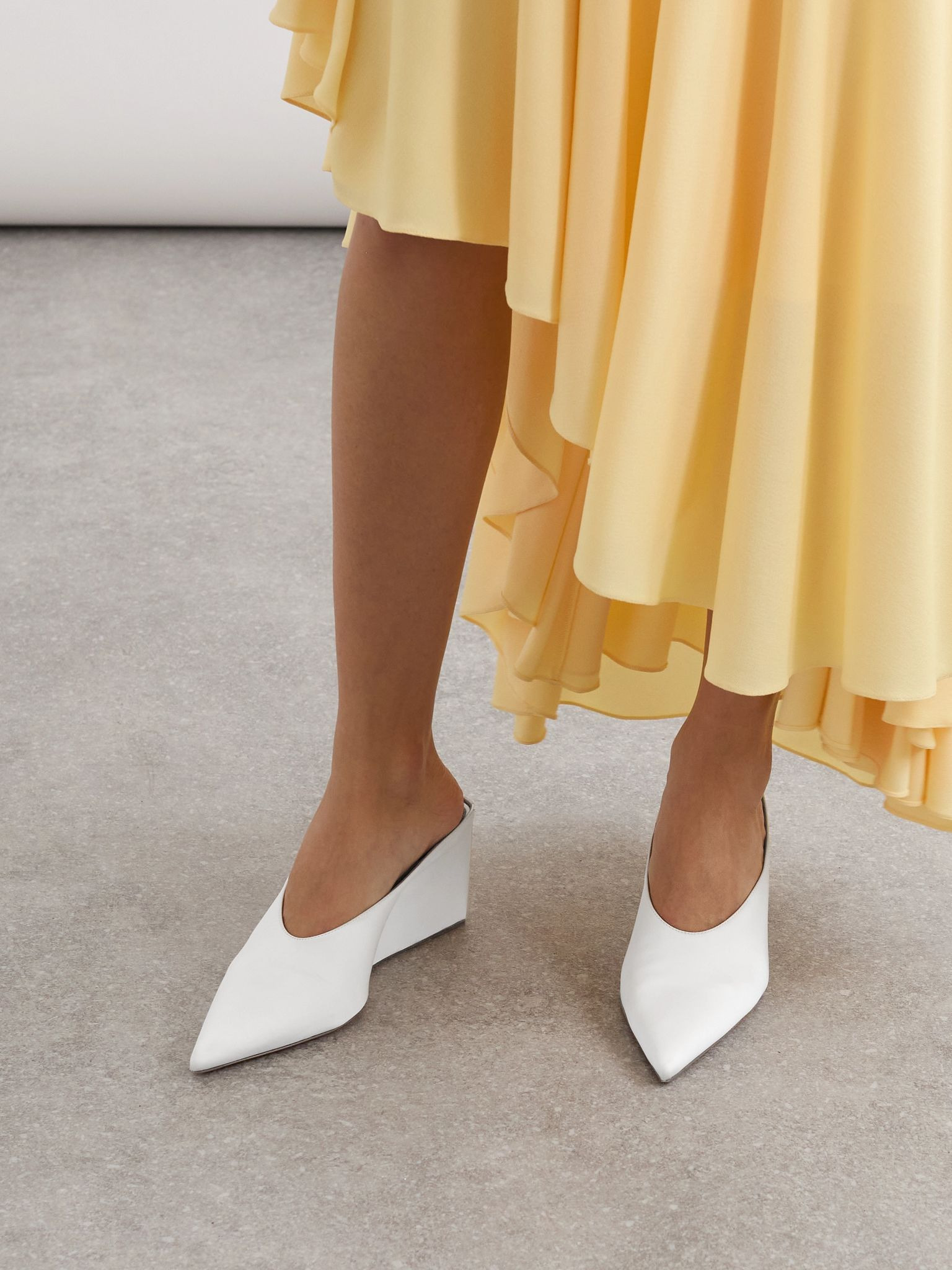 Satin point-toe wedge mules White - 2