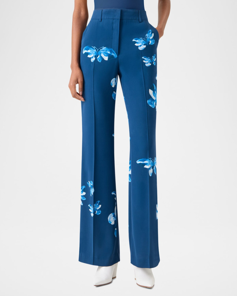 AKRIS Butterfly-Print Silk Bootcut-Leg Trousers outlook