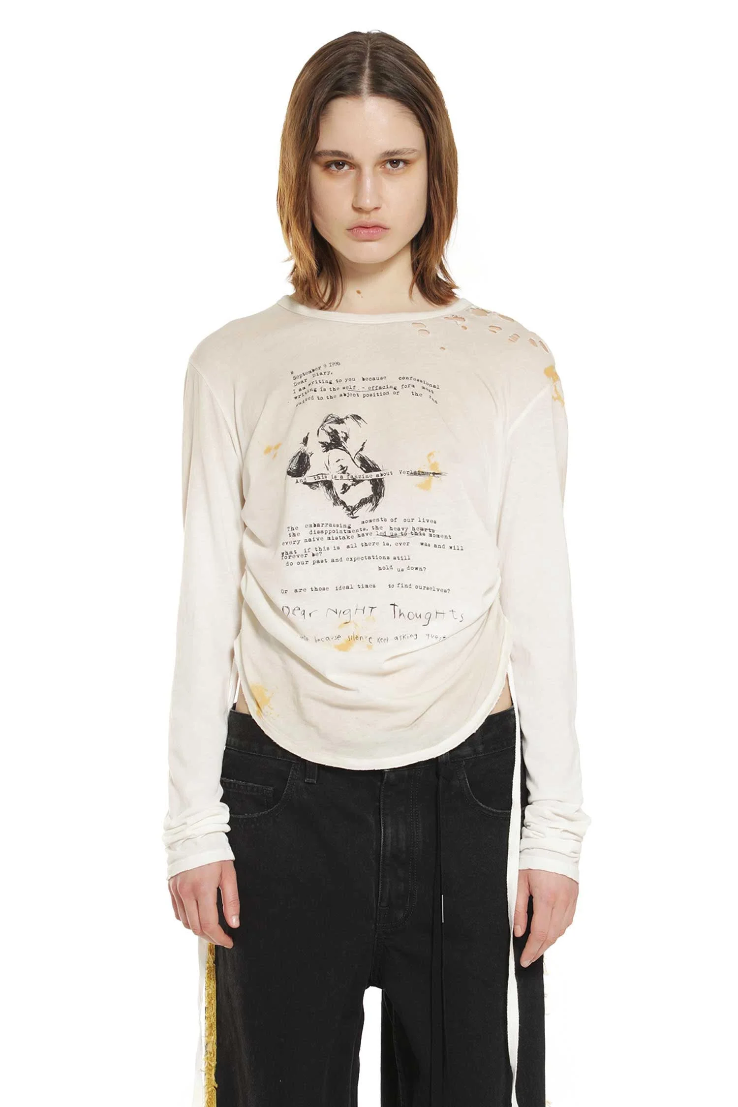 Dot Wrinkled Cropped Long Sleeve Top - 1