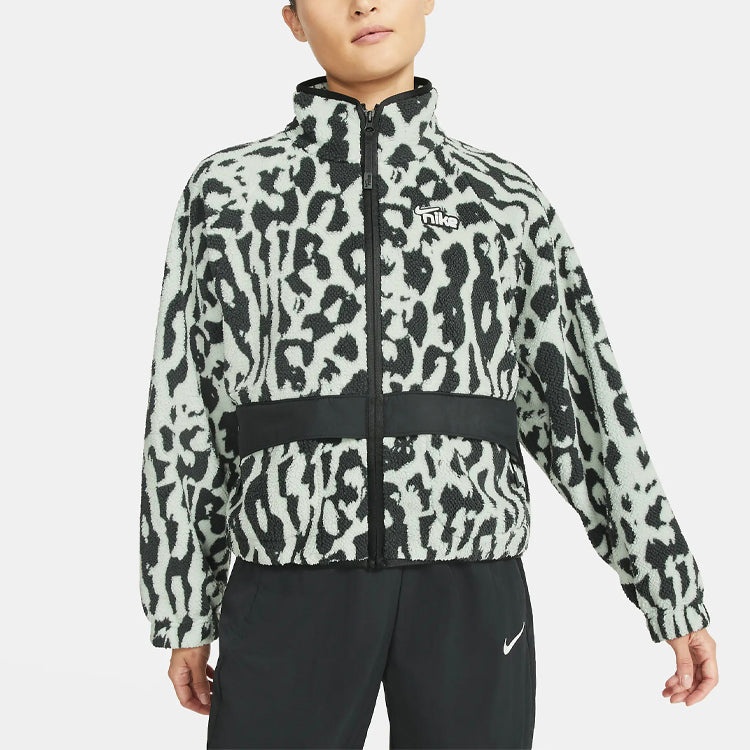 (WMNS) Nike Sportswear Sherpa Stay Warm Animal Print Printing Stand Collar Jacket Smoke Gray CU6592- - 4