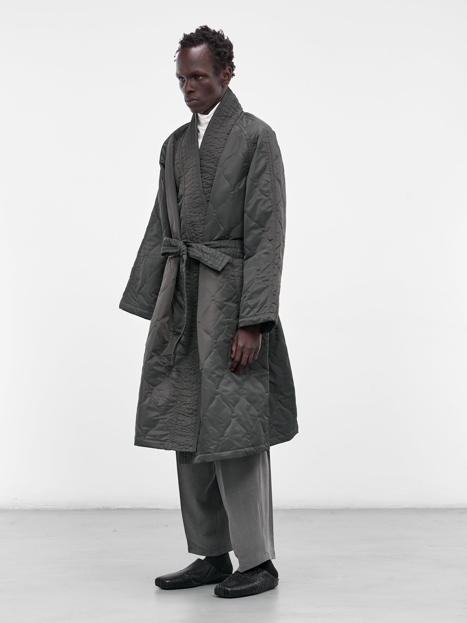 Gray Quilted Nylon Kimono Coat - 2