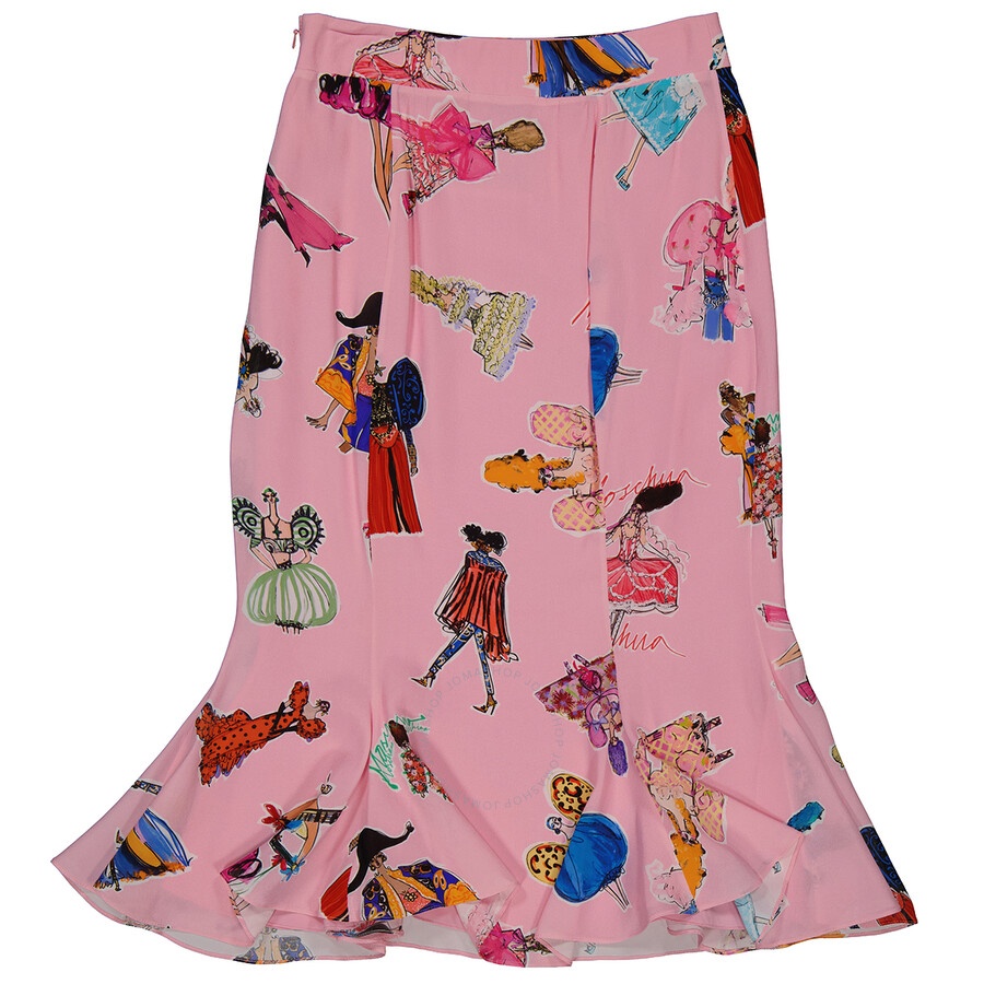 Moschino Ladies Fantasy Print Pink Flare Skirt - 2