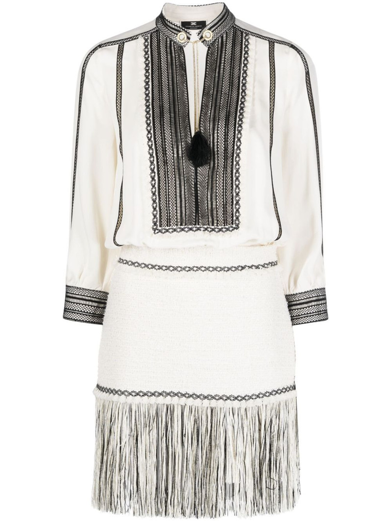 fringed georgette and tweed minidress 1