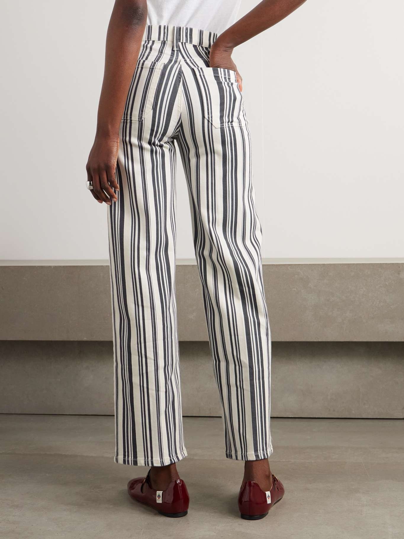 Le Slim Palazzo Modernist Pocket striped high-rise wide-leg jeans Navy - 4