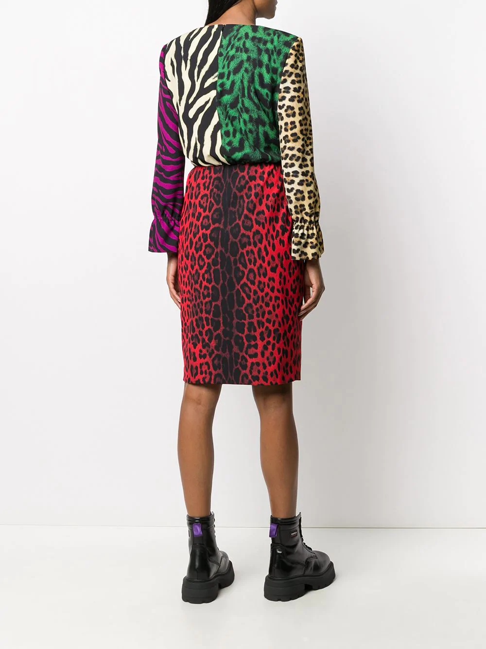 animal-print colour block dress - 4