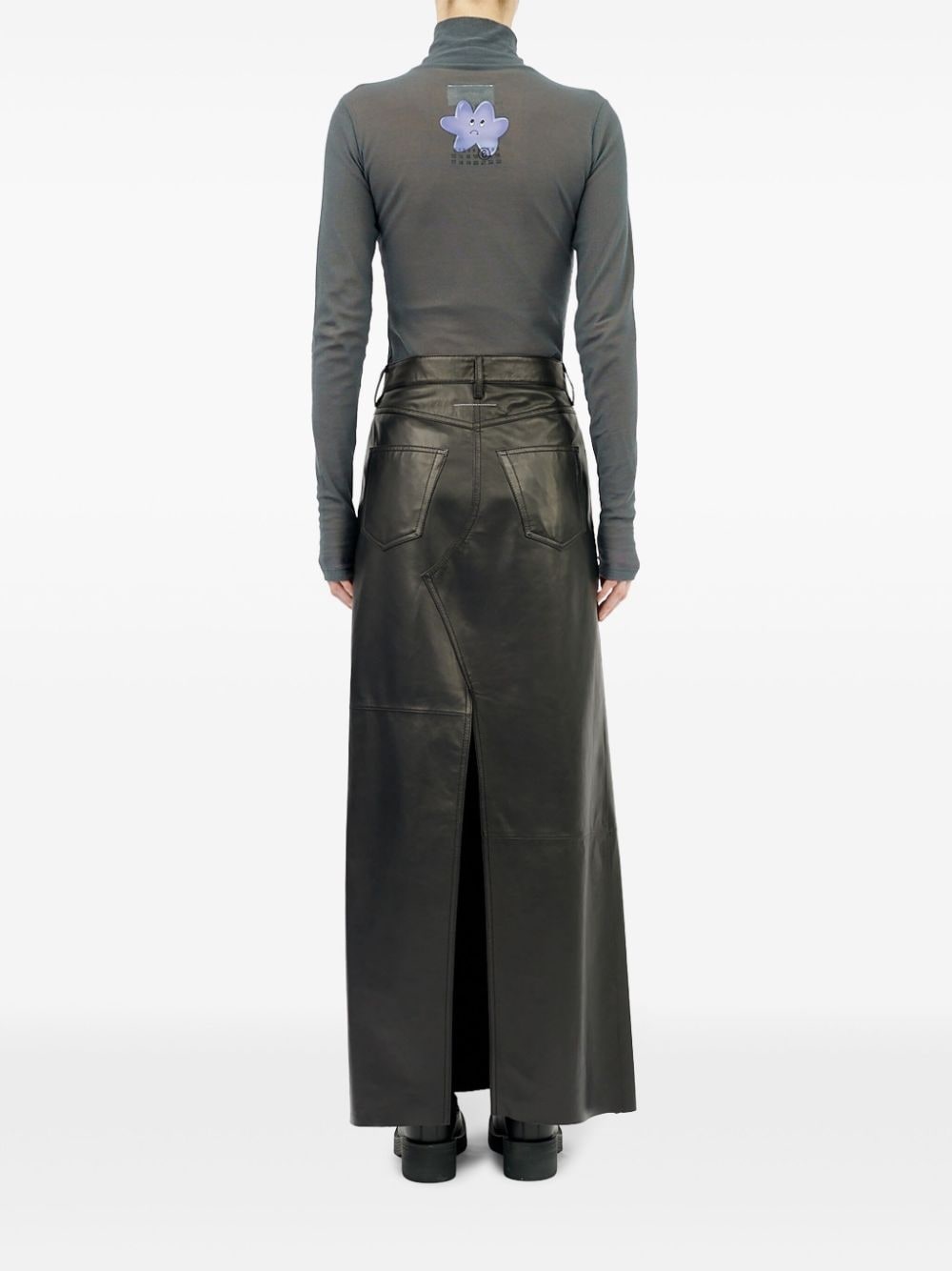 5-pockets panelled leather long skirt - 4