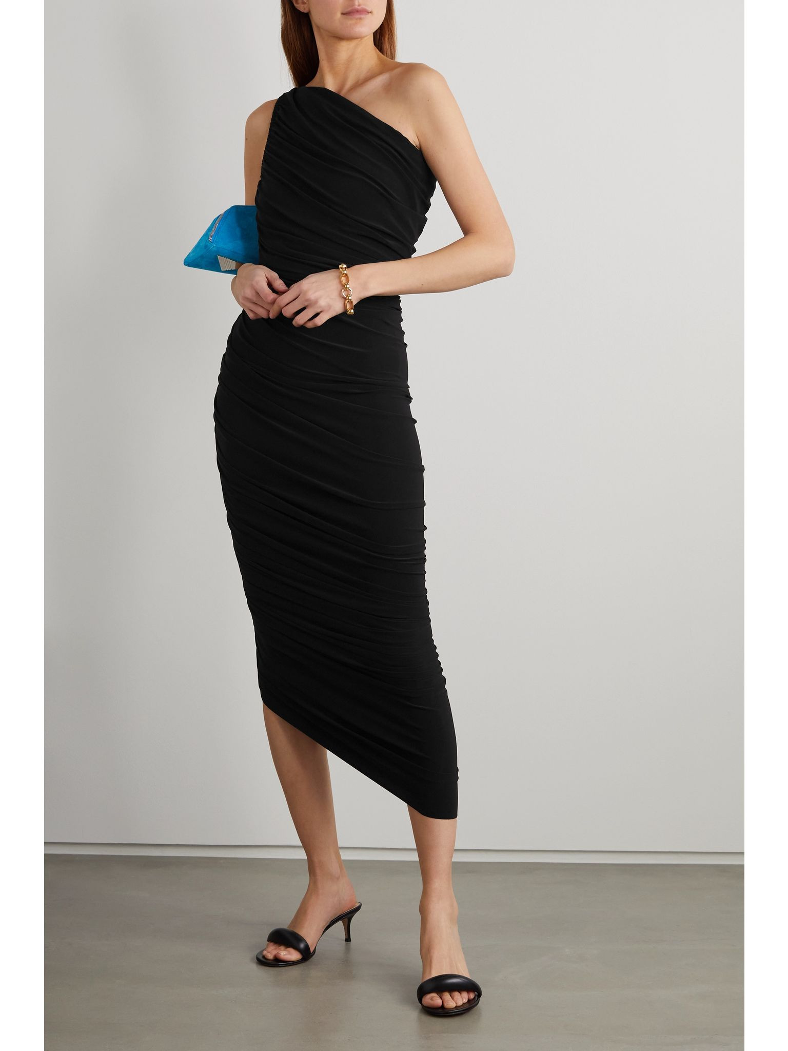 Diana one-shoulder ruched stretch-jersey gown Black - 2
