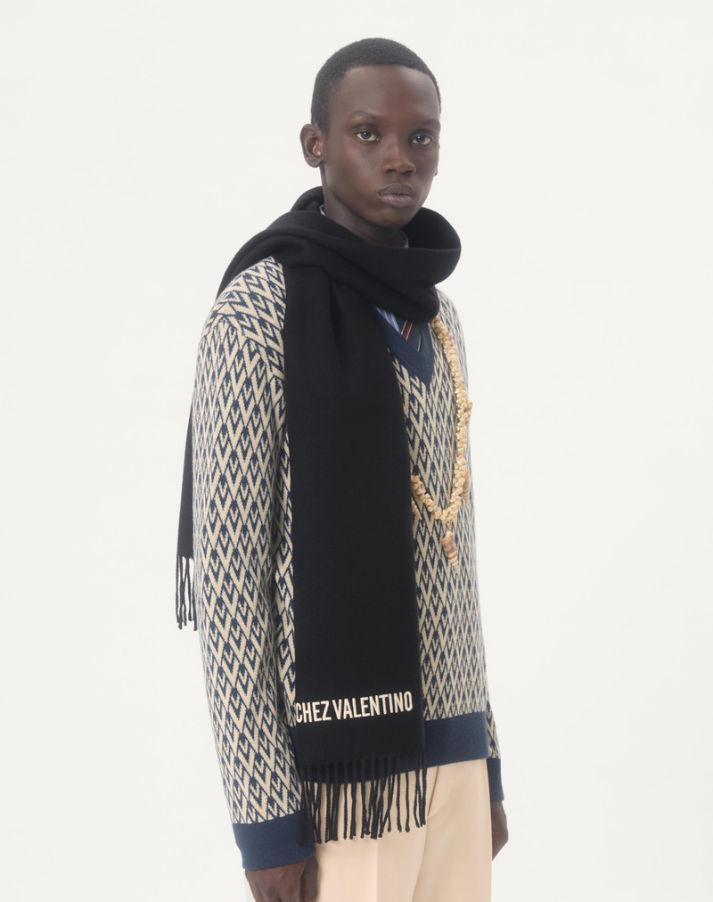 Valentino VALENTINO WOOL SCARF WITH CHEZ VALENTINO EMBROIDERY outlook