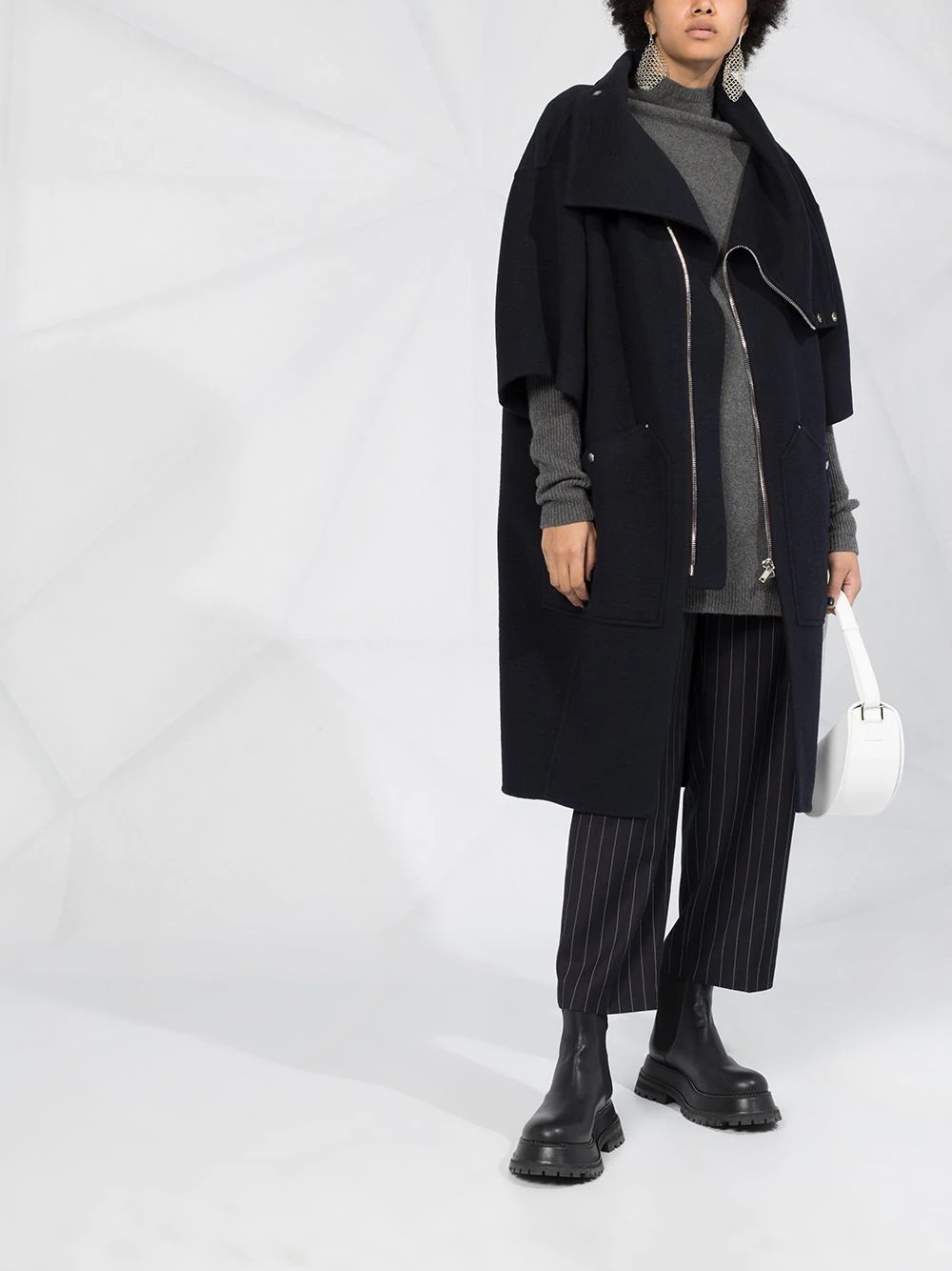 oversized high-neck cashmere coat - 2