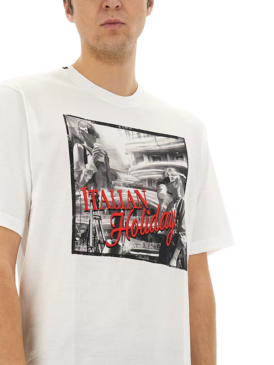 Dolce & Gabbana Men Cotton T-Shirt With "Italian Holiday" Print - 2