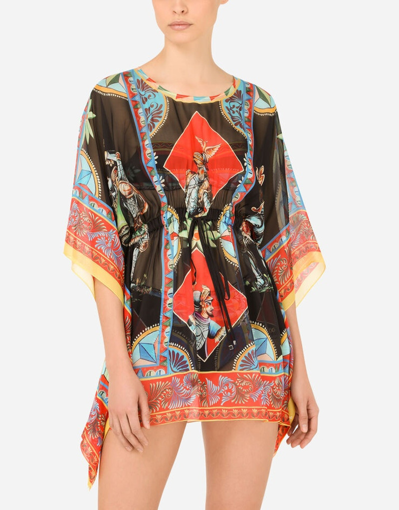 Short Carretto-print chiffon caftan 5