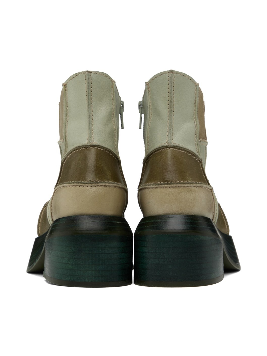 Khaki Patchwork Ankle Boots - 2