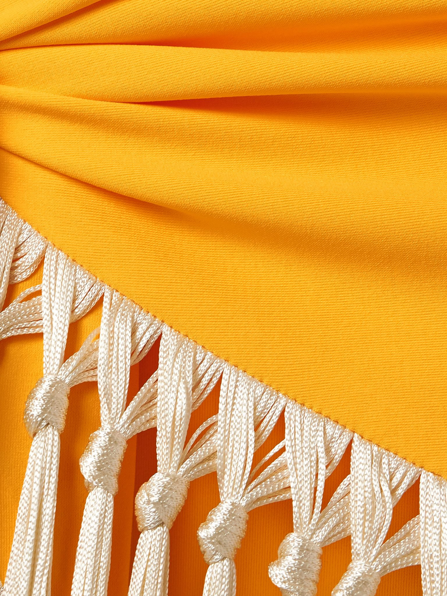 Yacare one-shoulder swimsuit and fringed pareo set Saffron - 5