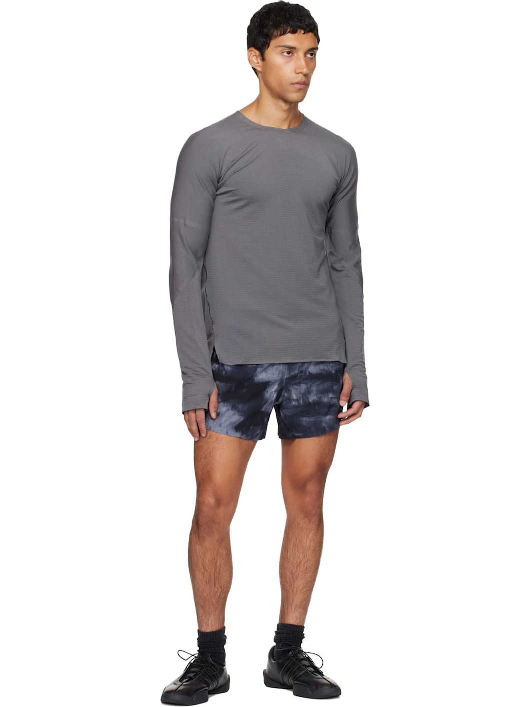 Black & Gray AOP Running Shorts - 4