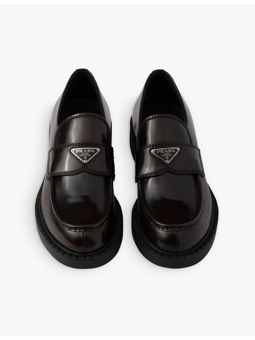 Chocolate logo-plaque brushed leather loafers - 2