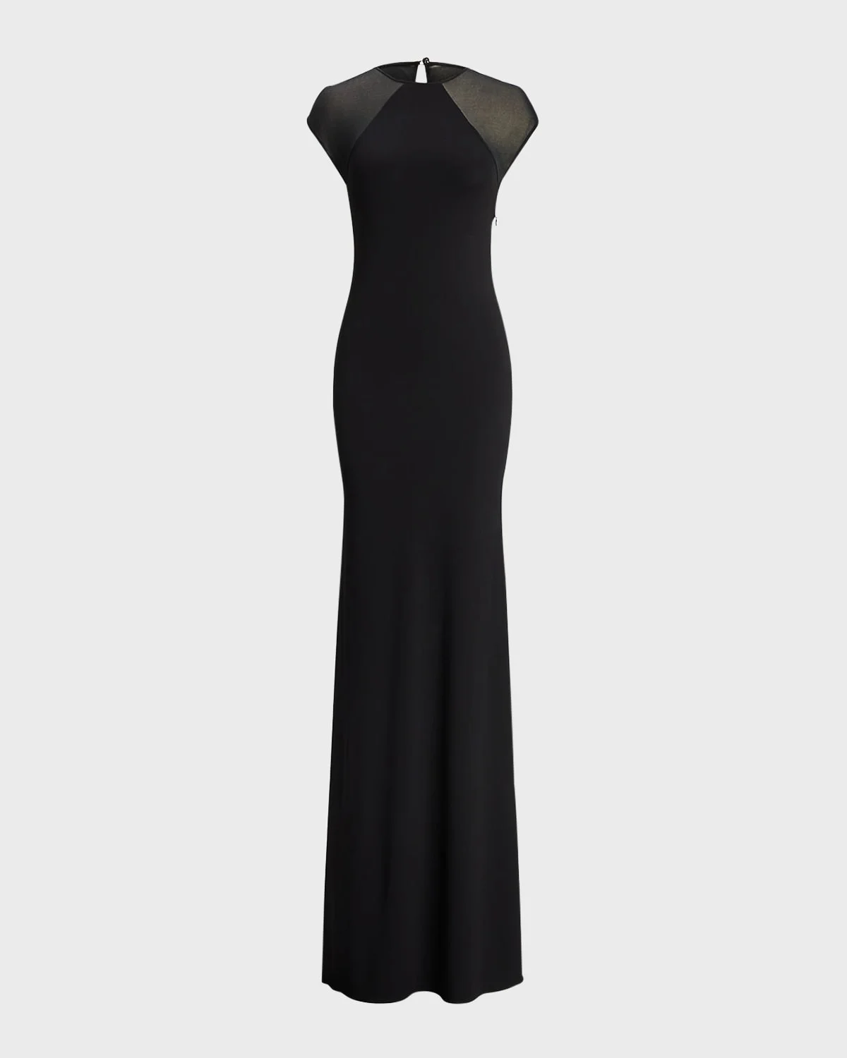 Sheer-Sleeve Jersey Column Maxi Dress - 1