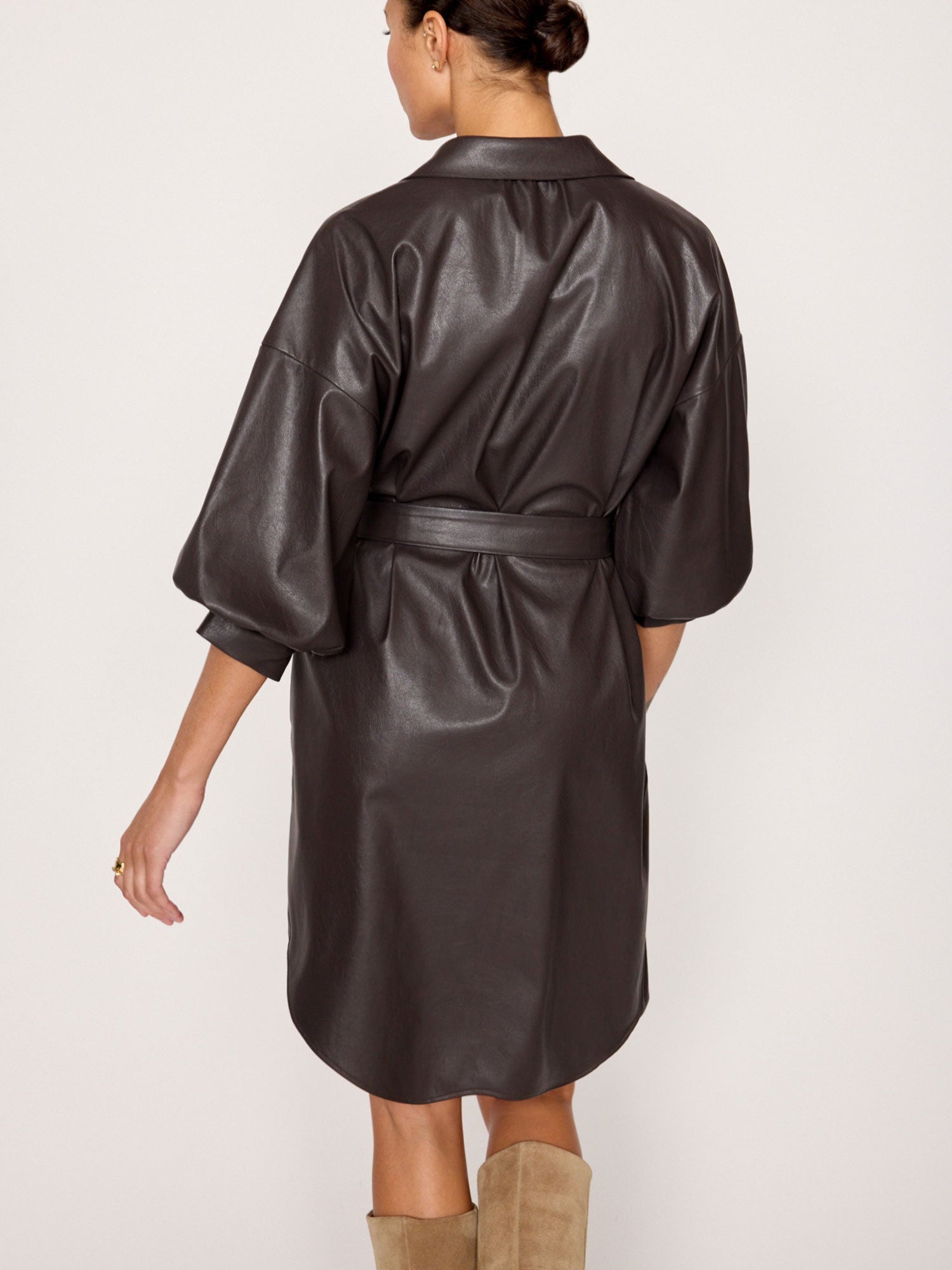 The Kate Belted Vegan Leather Dress - 5