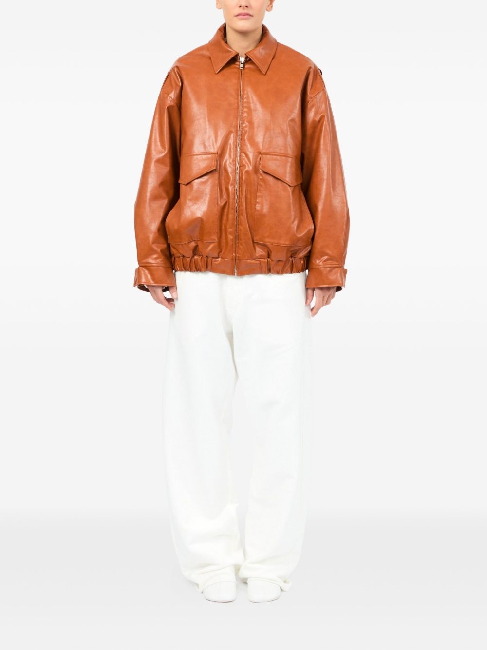 zip-up leather jacket - 2