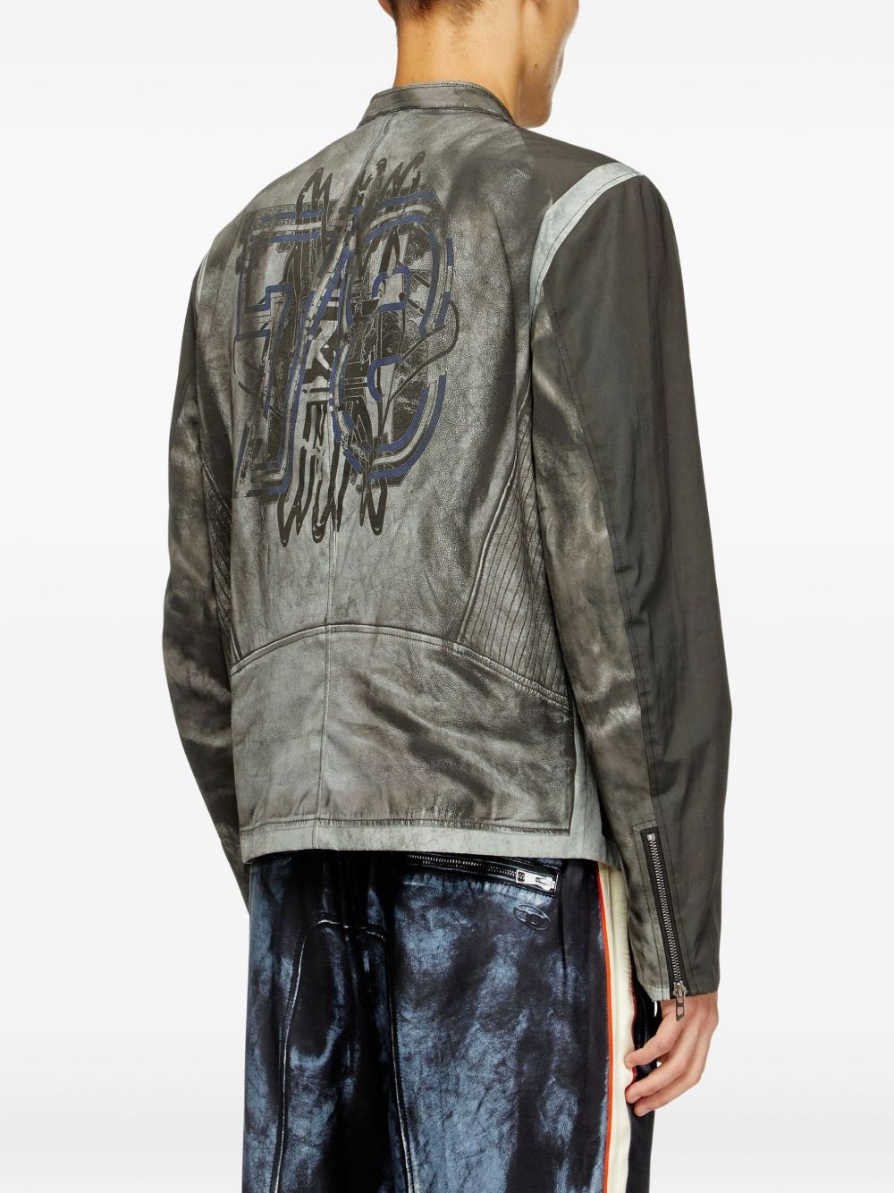 panelled logo biker jacket - 4