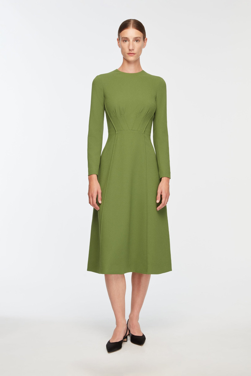 EMILIA WICKSTEAD Collinson Dress In Olive Single Wool Crepe outlook