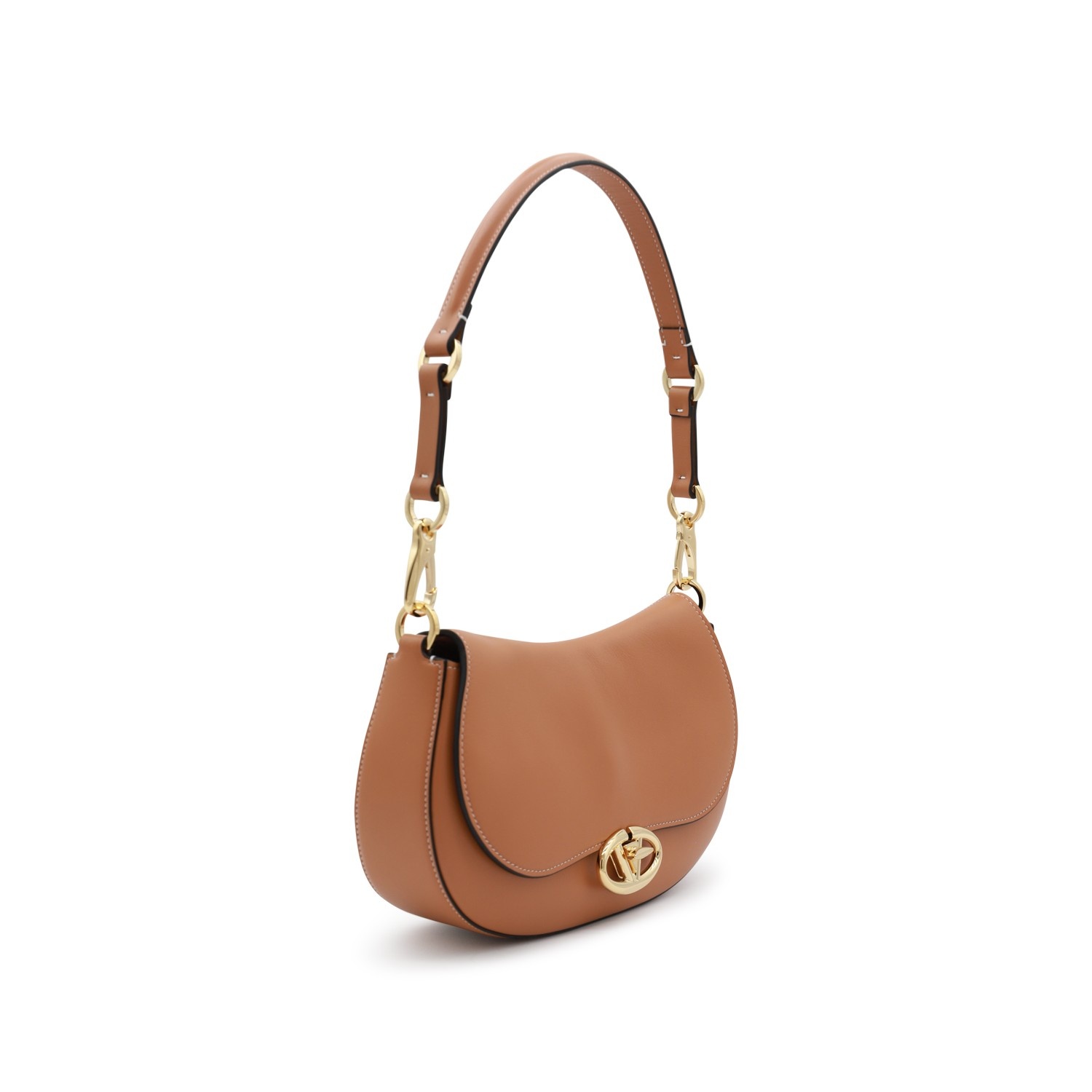 BROWN LEATHER OVHAL SHOULDER BAG - 2