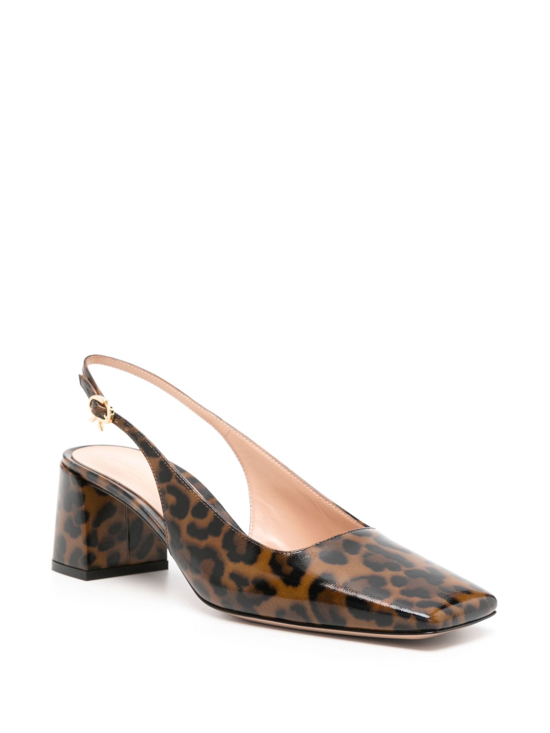 Brown Leopard Print Matte Leather Sling-Back Pumps - 2