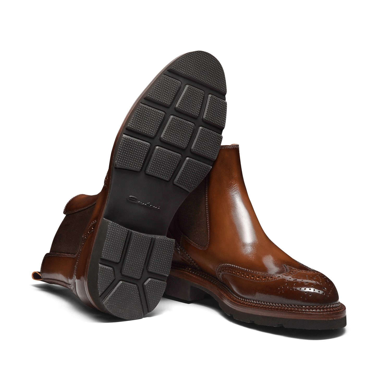 Men’s brown leather Chelsea brogue boot - 4