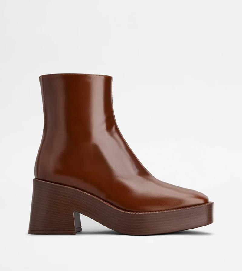 PLATFORM ANKLE BOOTS IN LEATHER - BROWN 1